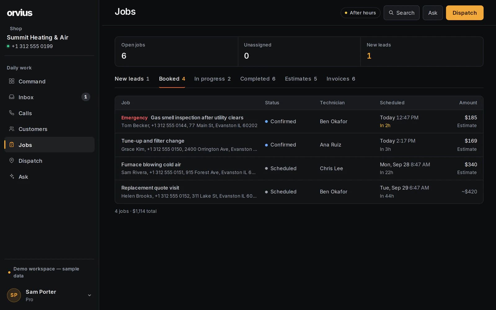 Orvius Jobs screen